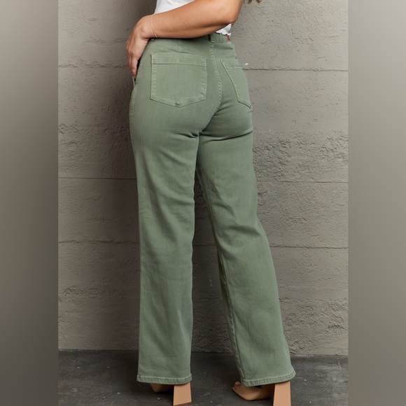 Judy Blue Sage Green Front Seam Straight Fit Denim Jeans Size 34W - Picture 2 of 8